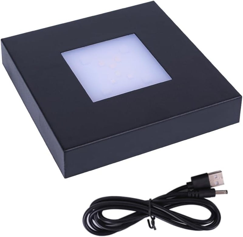 PHOSOK 4.33 inch LED Multimodal Multicolor Light Stand Base - Black Square Display Base for 3D Crystal Glass Art - USB/Battery Powered Crystal Stand - Image 1